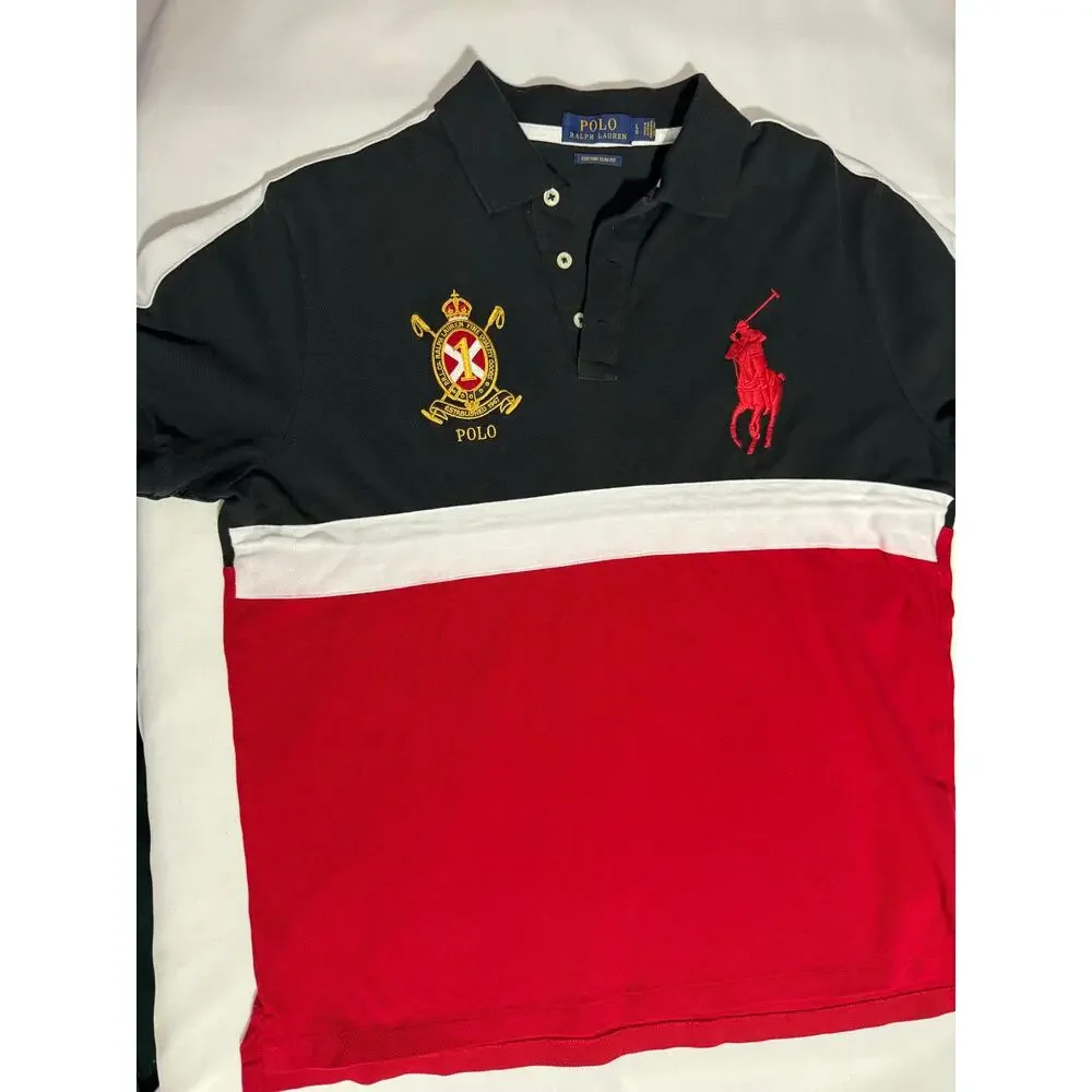 Polo Ralph Lauren Men's  Color-Block Shirt - Red, White & Black - Size Large